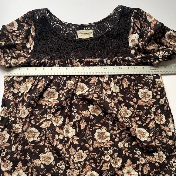 Denim & Supply Ralph Lauren Contrast Floral Lace Top Blouse Brown  Tan Sz M - Picture 6 of 13